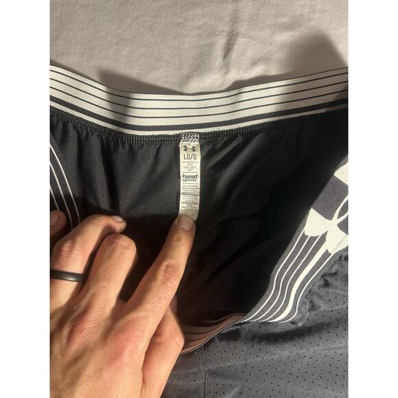 Under Armour HeatGear Womens Black Gray Trim Contrast Athletic Shorts Size L - Picture 2 of 3